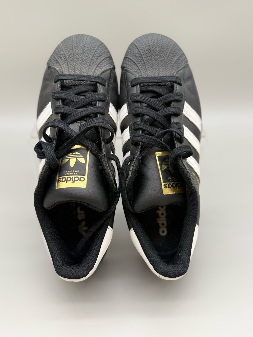 adidas Black & White Men's Classic Shell-Toe Sneakers with Gold Tongue Logo
